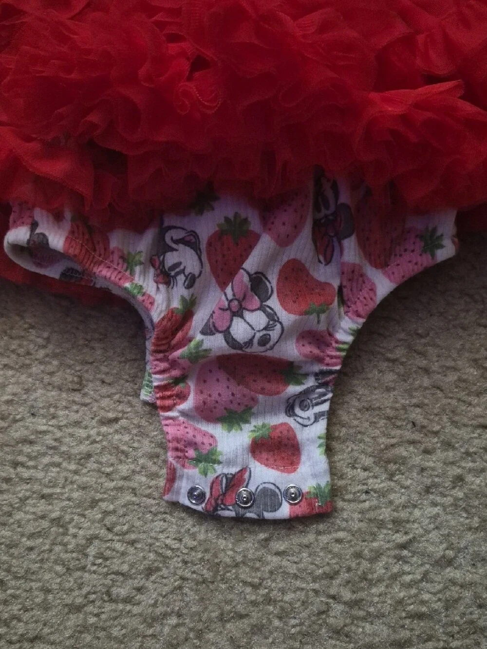 Girls Mini Mouse Red Tulle Strawberry One-Piece Bodysuit